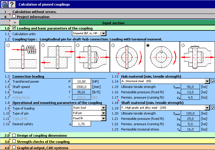 MITCalc - Pinned couplings Screenshot